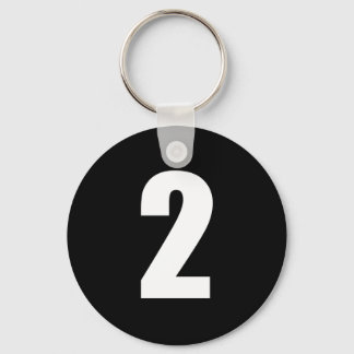 number 2 in white on black button keychain