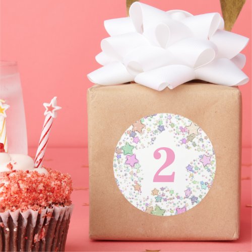 Number 2 TWO Girls 2nd Birthday Pastel Stars Classic Round Sticker