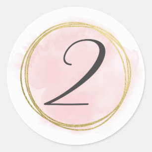 Number 2 Two Monogram Blush Pink Watercolor Gold Classic Round Sticker