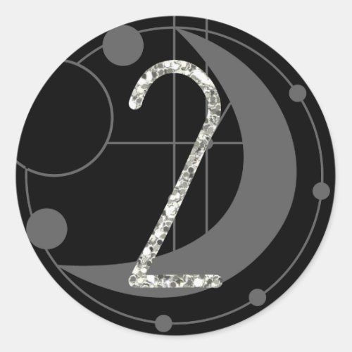 Number 2 Two Rune Monogram Geometric Moon Black Classic Round Sticker