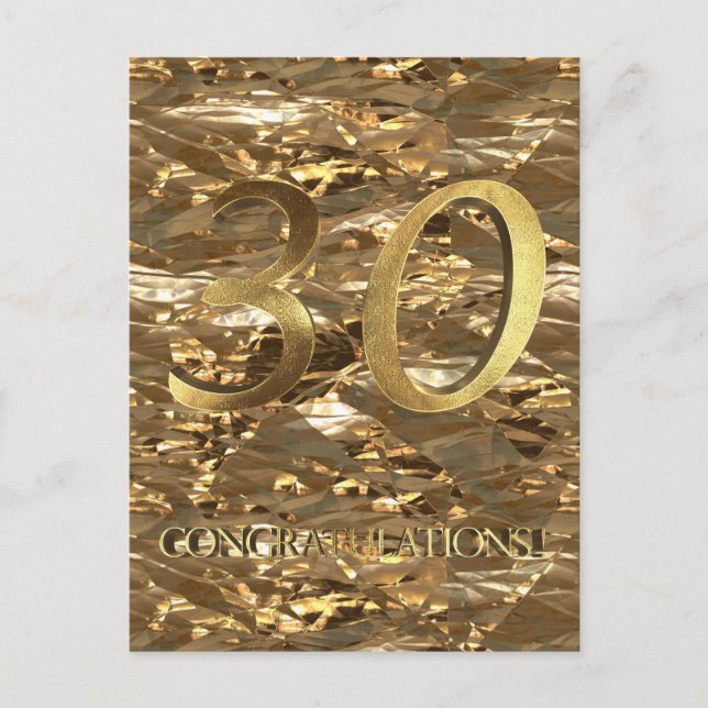 Number 30 30th Anniversary Gold Typography Postcard (Front)