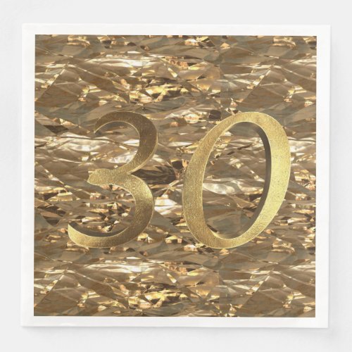 Number 30 30th Birthday Wedding Anniversary Gold Paper Dinner Napkins