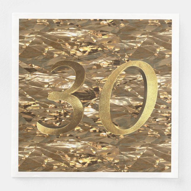 Number 30 30th Birthday Wedding Anniversary Gold Paper Dinner Napkins (Front)