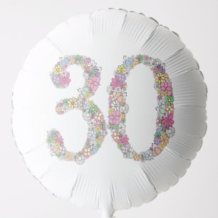 Number 30 30th Thirty Flowers Floral Metallic Balloon