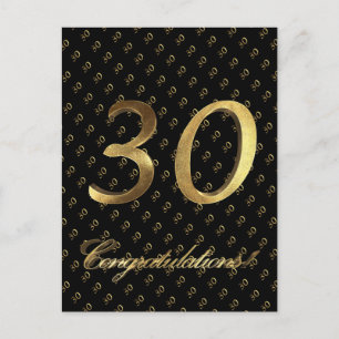Number 30 Black Gold 30th Birthday Anniversary Postcard