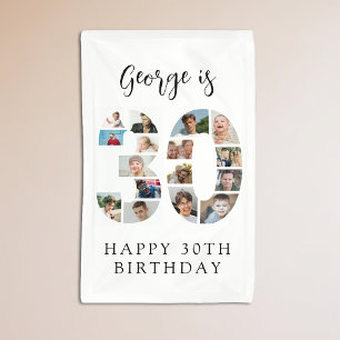 Number 30 Photo Co lage 30th Birthday Party Banner