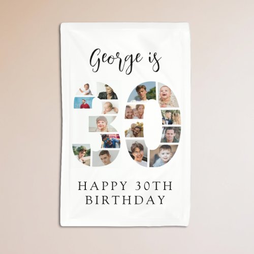 Number 30 Photo Co|lage 30th Birthday Party Banner