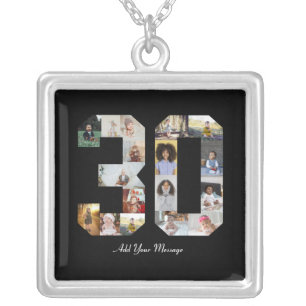 Number 30 Photo Collage Silver Plated Necklace