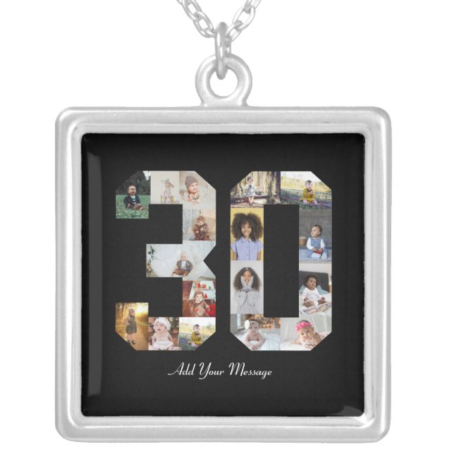 Number 30 Photo Collage Silver Plated Necklace (Front)