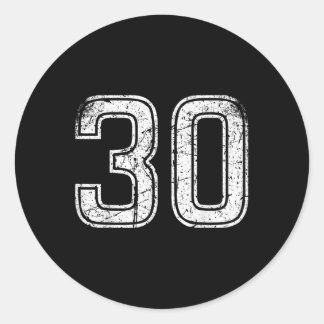 Number #30 Sport White Vintage Number Classic Round Sticker