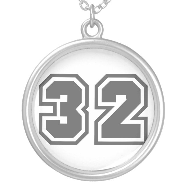 Number 32 silver plated necklace (Front)