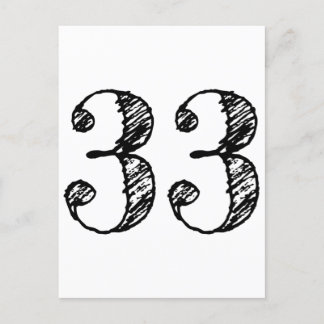 Number 33 - Number Thirty-Three Manuscript Age Invitation Postcard