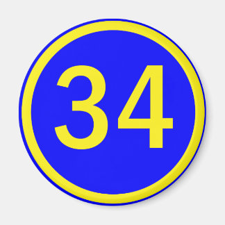 number 34 in a circle magnet