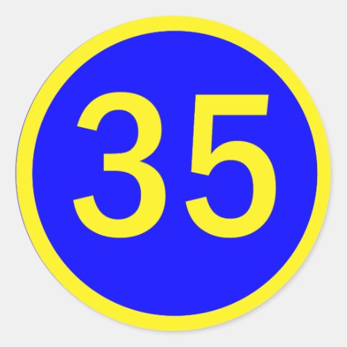 number 35 in a circle classic round sticker