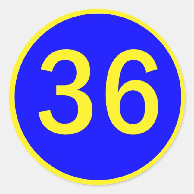 number 36 in a circle classic round sticker (Front)