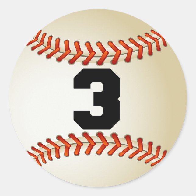 Number 3 Baseball Classic Round Sticker (Front)