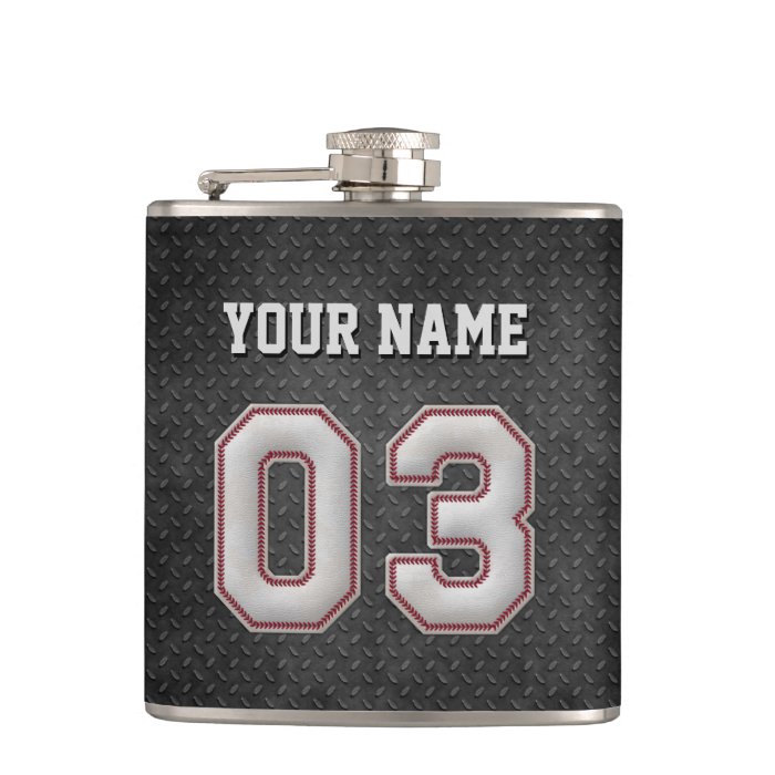 Number 3 Baseball Stitches with Black Metal Look Hip Flask