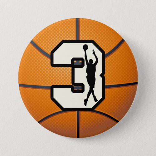 Number 3 Basketball and Player Pinback Button