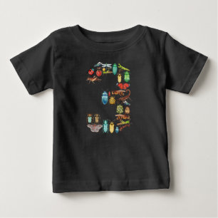 Number 3 Bugs Insects Beetles Theme 3 Year Old Baby T-Shirt