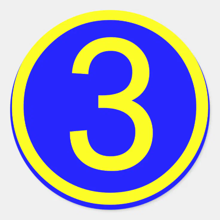 number 3 in a circle, blue background classic round sticker | Zazzle