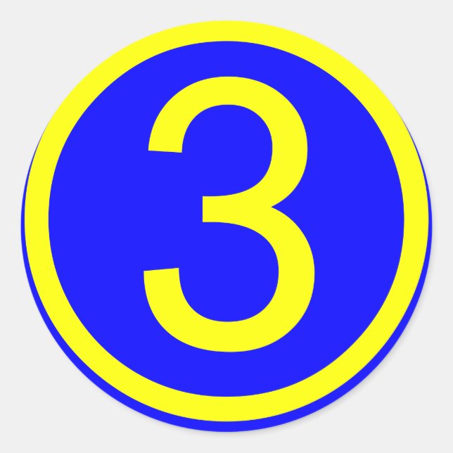 number 3 in a circle, blue background classic round sticker (Front)