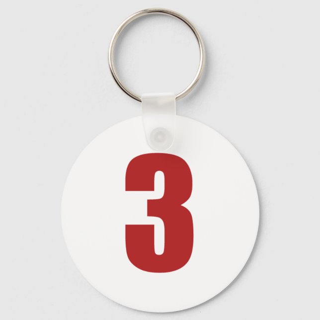 Number 3 in red on white button keychain (Front)