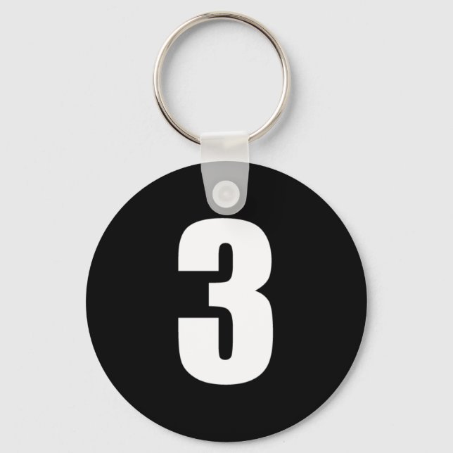 number 3 in white on black button keychain (Front)
