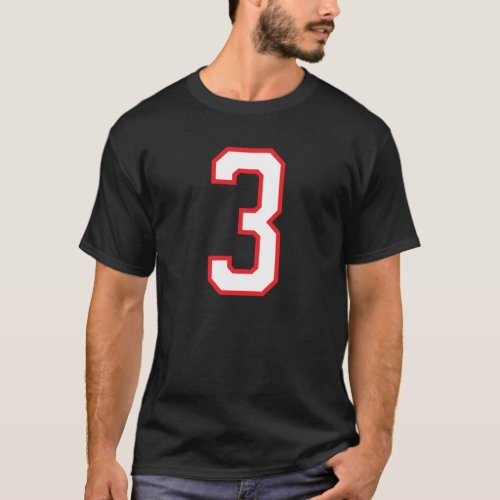 Number 3 Sports Jersey Birthday Red White Lucky N T_Shirt