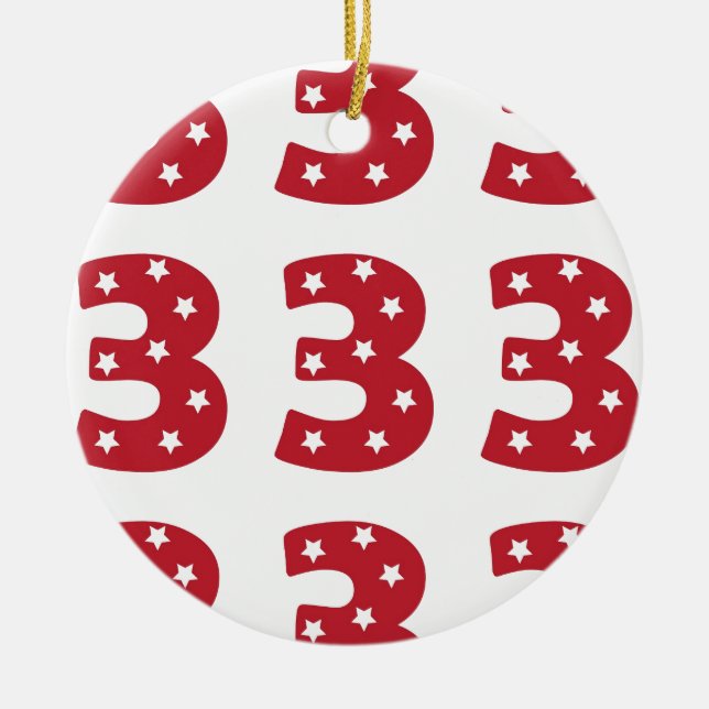 Number 3 - White Stars on Dark Red Ceramic Ornament (Front)