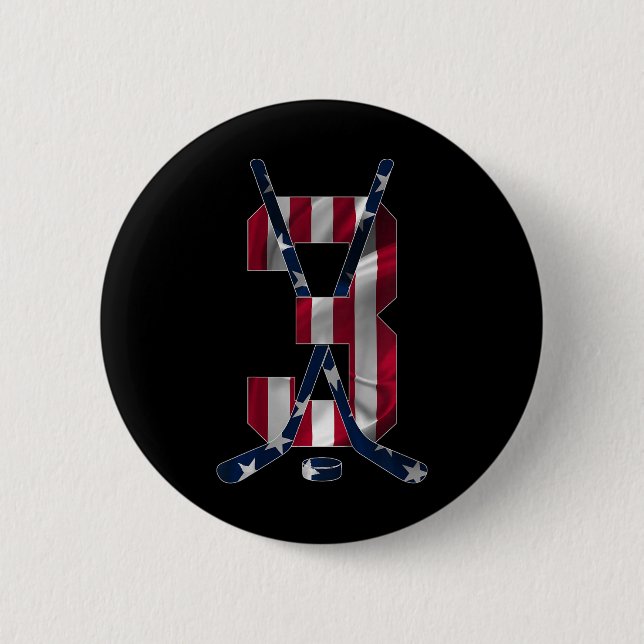 Number 3 Years Ice Hockey 3rd Birthday  Button (Front)