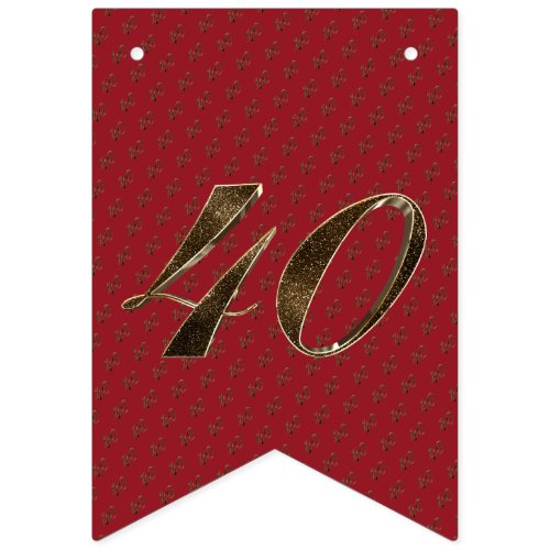 Number 40 40th Anniversary Ruby Gold Typography Bunting Flags