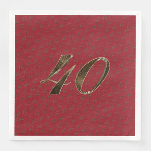 Number 40 40th Anniversary Ruby Gold Typography Paper Dinner Napkins