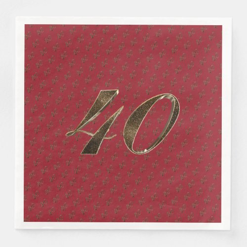 Number 40 40th Anniversary Ruby Gold Typography Paper Dinner Napkins