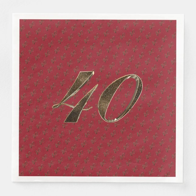 Number 40 40th Anniversary Ruby Gold Typography Paper Dinner Napkins (Front)