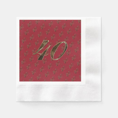 Number 40 40th Anniversary Ruby Gold Typography Paper Napkins