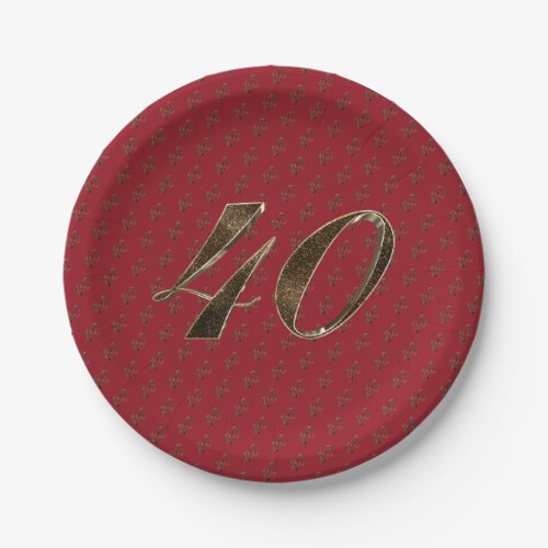 Number 40 40th Anniversary Ruby Gold Typography Paper Plates