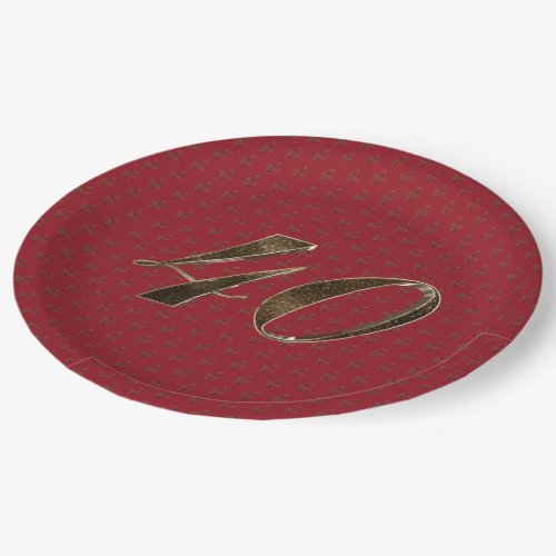 Number 40 40th Anniversary Ruby Gold Typography Paper Plates