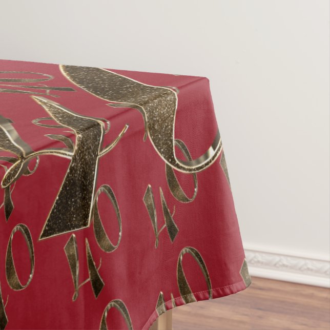 Number 40 40th Anniversary Ruby Gold Typography Tablecloth (In Situ)
