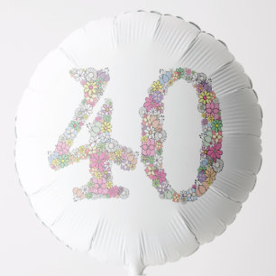 Number 40 40th Fortieth Flowers Floral Metallic Balloon