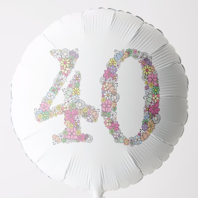 Number 40 40th Fortieth Flowers Floral Metallic Balloon (Front)