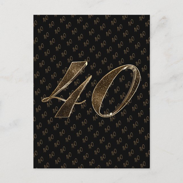 Number 40 Black Gold 40th Birthday Anniversary Postcard (Front)