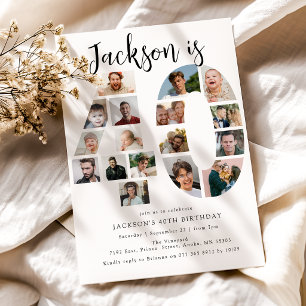 Number 40 Photo Collage 40th Birthday Party Invitation