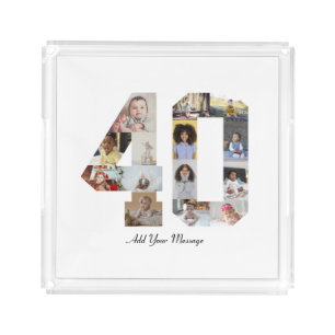 Number 40 Photo Collage Acrylic Tray