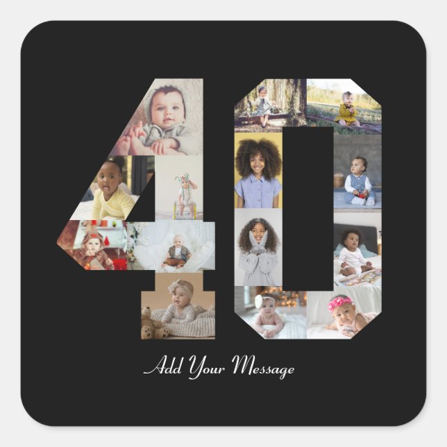 Number 40 Photo Collage Square Sticker (Front)