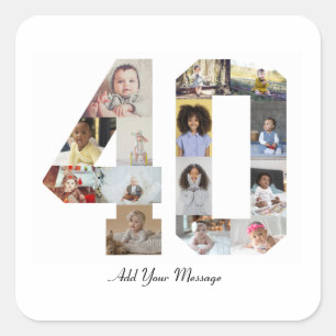 Number 40 Photo Collage Square Sticker