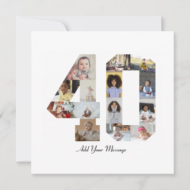 Number 40 Photo Collage Thank You Card (Front)