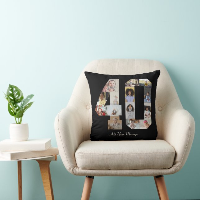 Number 40 Photo Collage Throw Pillow (Chair)