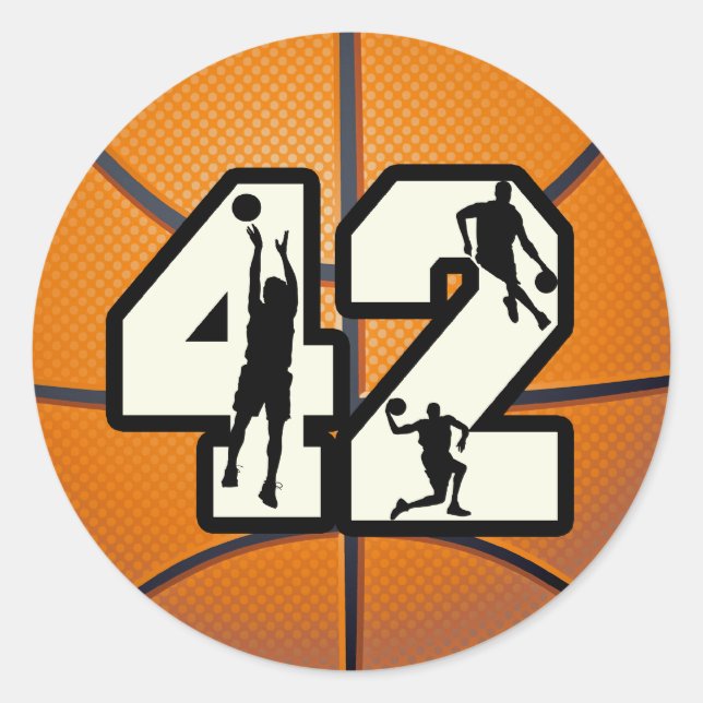Number 42 Basketball Classic Round Sticker (Front)
