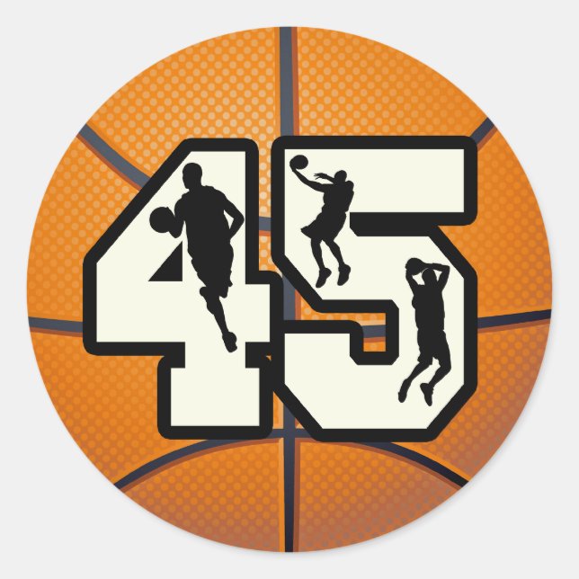 Number 45 Basketball Classic Round Sticker (Front)