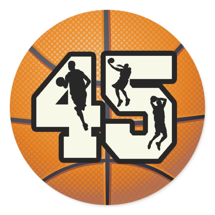 Number 45 Basketball Round Stickers